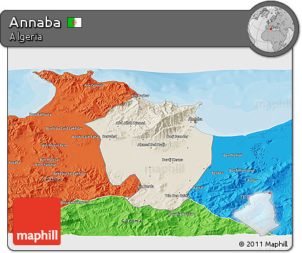Shaded Relief 3D Map of Annaba, political outside