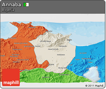 Shaded Relief 3D Map of Annaba, political outside
