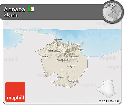 Shaded Relief 3D Map of Annaba, single color outside