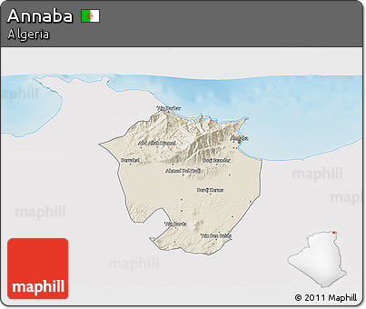 Shaded Relief 3D Map of Annaba, single color outside