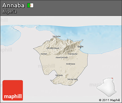 Shaded Relief 3D Map of Annaba, single color outside