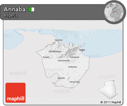 Silver Style 3D Map of Annaba, single color outside