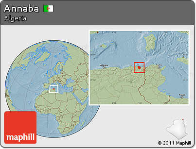 Savanna Style Location Map of Annaba, hill shading
