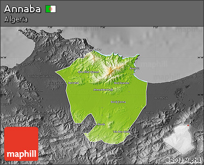 Physical Map of Annaba, darken, desaturated