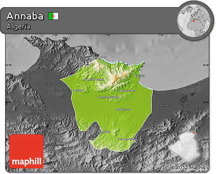 Physical Map of Annaba, darken, desaturated