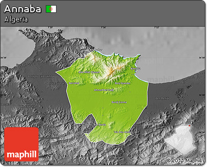 Physical Map of Annaba, darken, desaturated