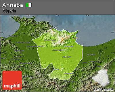 Physical Map of Annaba, darken