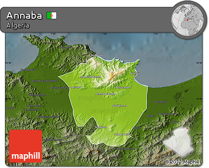 Physical Map of Annaba, darken