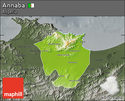 Physical Map of Annaba, darken, semi-desaturated