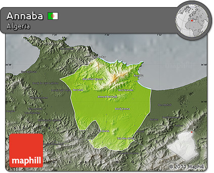Physical Map of Annaba, darken, semi-desaturated