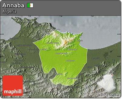 Physical Map of Annaba, darken, semi-desaturated