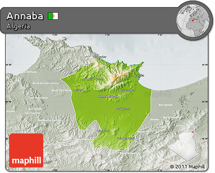 Physical Map of Annaba, lighten, semi-desaturated