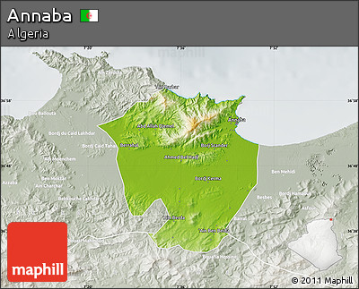 Physical Map of Annaba, lighten, semi-desaturated
