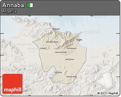 Shaded Relief Map of Annaba, lighten