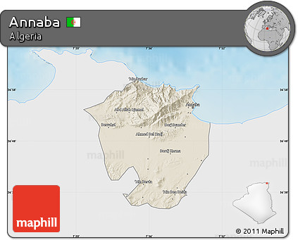 Shaded Relief Map of Annaba, single color outside