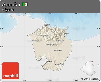 Shaded Relief Map of Annaba, single color outside