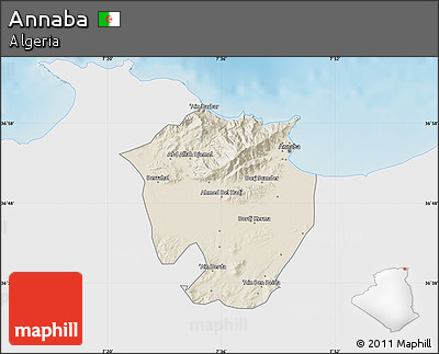 Shaded Relief Map of Annaba, single color outside