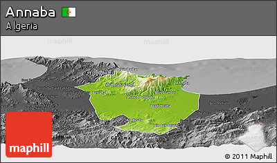 Physical Panoramic Map of Annaba, darken, desaturated