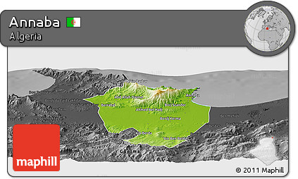 Physical Panoramic Map of Annaba, darken, desaturated