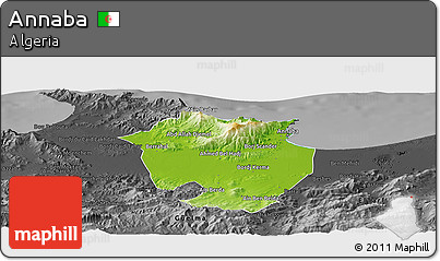 Physical Panoramic Map of Annaba, darken, desaturated