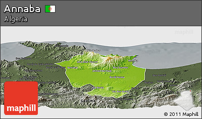 Physical Panoramic Map of Annaba, darken, semi-desaturated