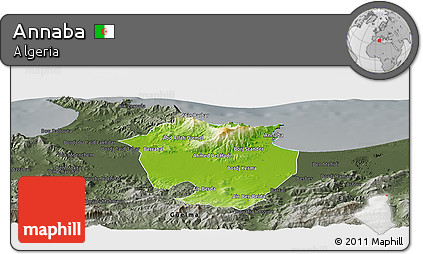 Physical Panoramic Map of Annaba, darken, semi-desaturated