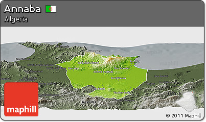 Physical Panoramic Map of Annaba, darken, semi-desaturated