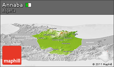 Physical Panoramic Map of Annaba, lighten, desaturated