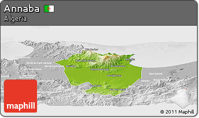Physical Panoramic Map of Annaba, lighten, desaturated