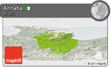 Physical Panoramic Map of Annaba, lighten, semi-desaturated