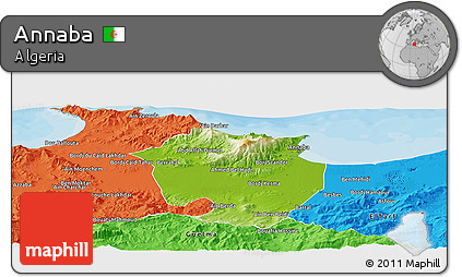 Physical Panoramic Map of Annaba, political outside