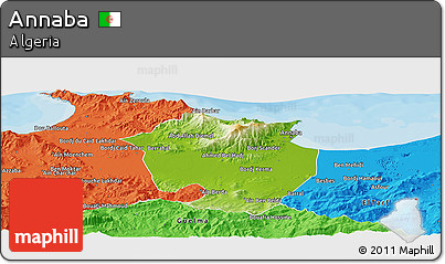 Physical Panoramic Map of Annaba, political outside