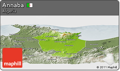Physical Panoramic Map of Annaba, semi-desaturated
