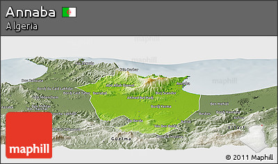 Physical Panoramic Map of Annaba, semi-desaturated