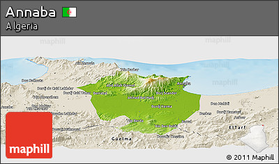 Physical Panoramic Map of Annaba, shaded relief outside