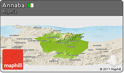 Physical Panoramic Map of Annaba, shaded relief outside