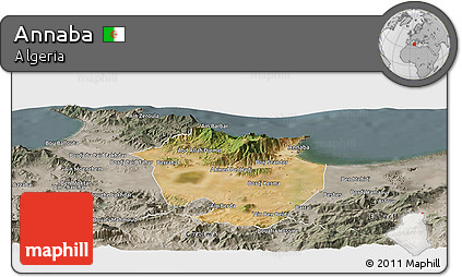 Satellite Panoramic Map of Annaba, semi-desaturated