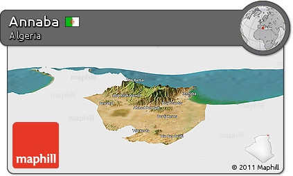 Satellite Panoramic Map of Annaba, single color outside