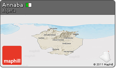 Shaded Relief Panoramic Map of Annaba, single color outside