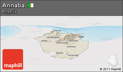 Shaded Relief Panoramic Map of Annaba, single color outside