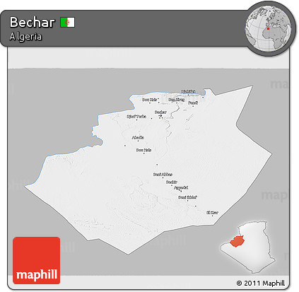 Gray 3D Map of Bechar, single color outside