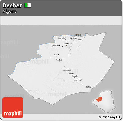 Gray 3D Map of Bechar, single color outside