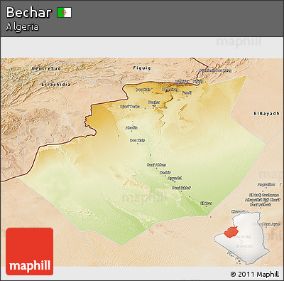 Physical 3D Map of Bechar, satellite outside