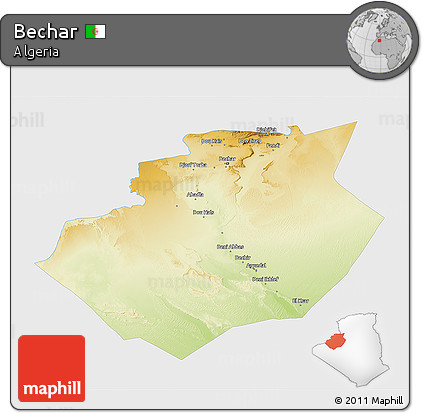Physical 3D Map of Bechar, single color outside