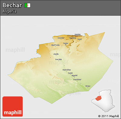 Physical 3D Map of Bechar, single color outside