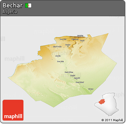 Physical 3D Map of Bechar, single color outside