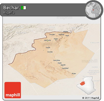 Satellite 3D Map of Bechar, lighten