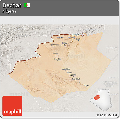Satellite 3D Map of Bechar, lighten, semi-desaturated