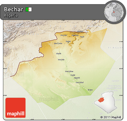 Physical Map of Bechar, lighten