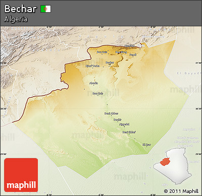 Physical Map of Bechar, lighten